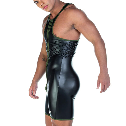 2 Fetiche Green Singlet front view by Gigo Underwear