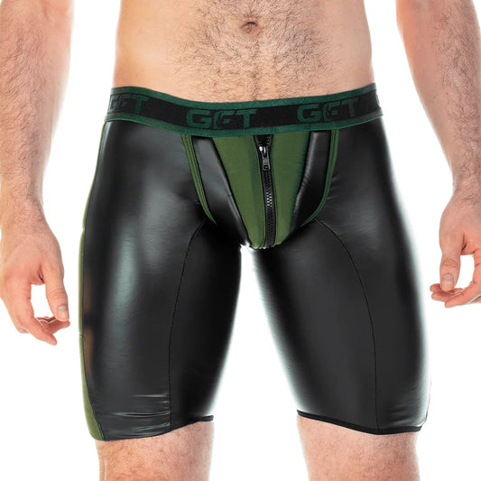 2 Fetiche Green Zipper Trunk Long front view by Gigo Underwear