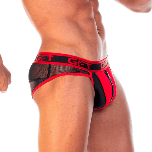 2 Fetiche Red Zipper Brief front view by Gigo Underwear