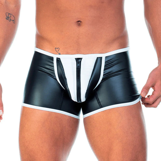 2 Fetiche White Zipper Trunk front view by Gigo Underwear