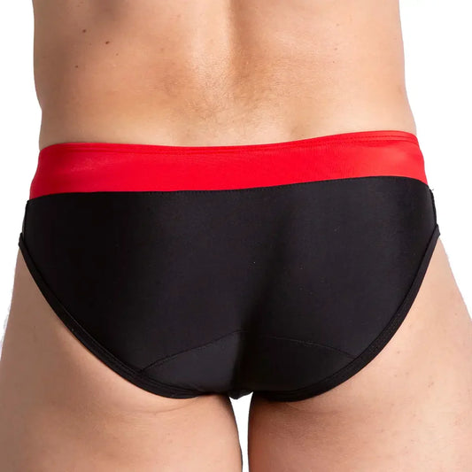 Alfa Black Red Swim Brief front view by Gigo Underwear