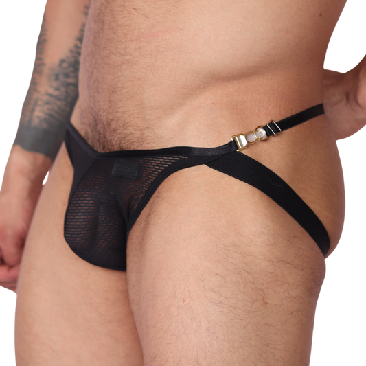 Anwar Black Jock Thong front view by Gigo Underwear