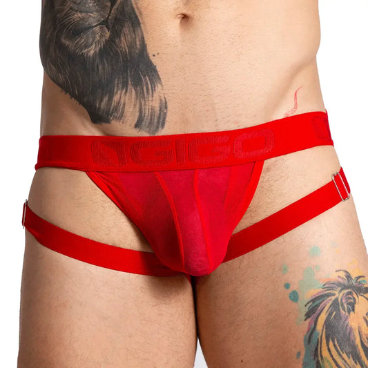 Bahia Red Jock front view by Gigo Underwear