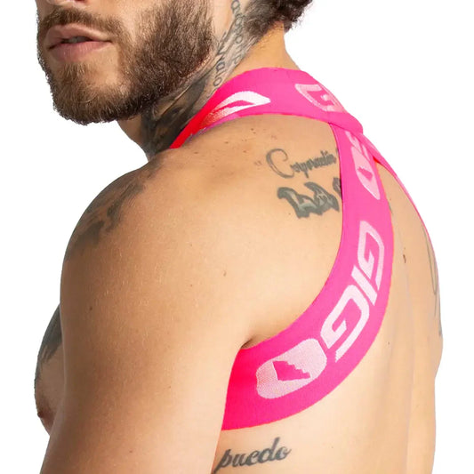 Colors Fucshia Harness front view by Gigo Underwear