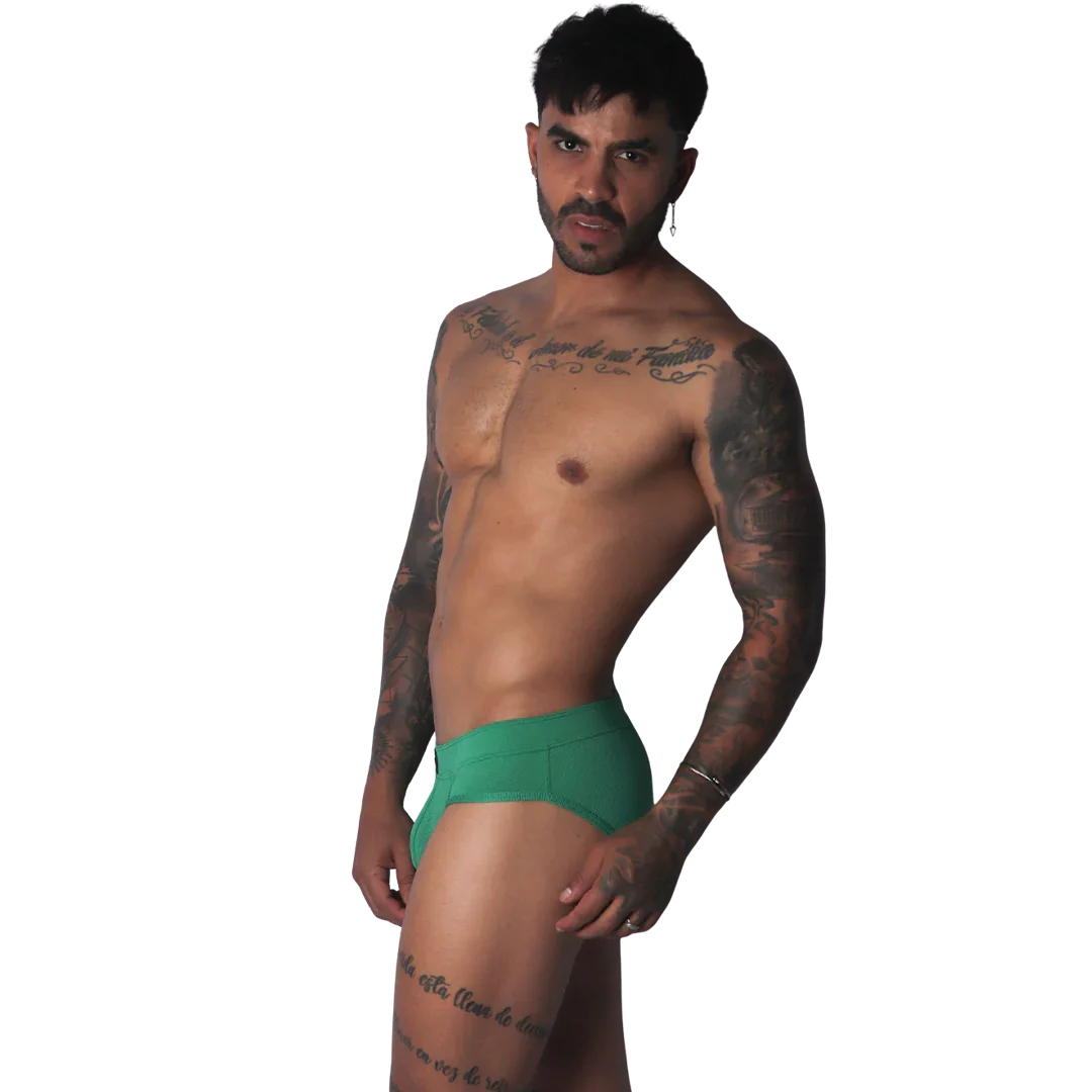 Cookie Green Brief on model by Gigo Underwear