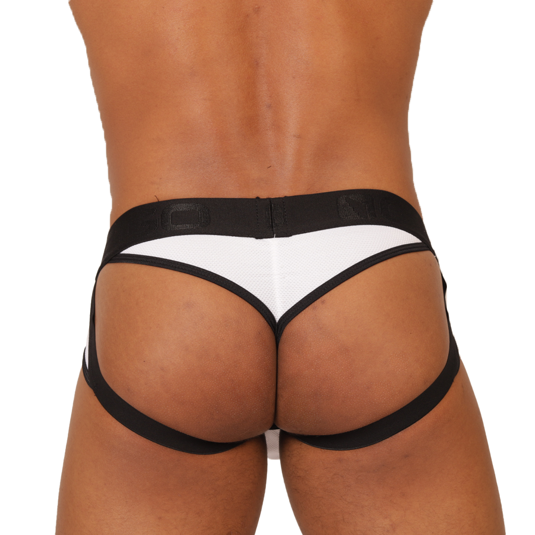 COOL WHITE JOCK THONG - Sexy Men's Jockstrap with Contrast Waistband