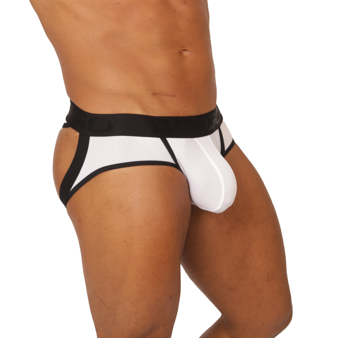 COOL WHITE JOCK THONG - Sexy Men's Jockstrap with Contrast Waistband