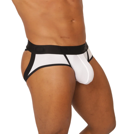 Cool White Jock Thong front view by Gigo Underwear