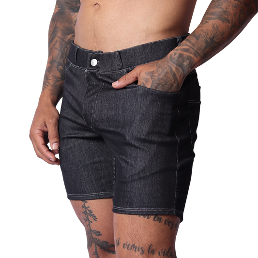 Denim Black Shorts front view by Gigo Underwear