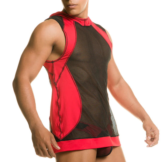 Destructive Red Hoody Tshirt front view by Gigo Underwear