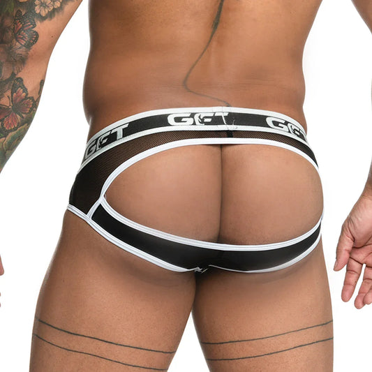 Fetiche White Zipper Brief Jockstrap front view by Gigo Underwear