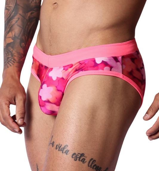 Floral Fuchsia Swim Brief front view by Gigo Underwear