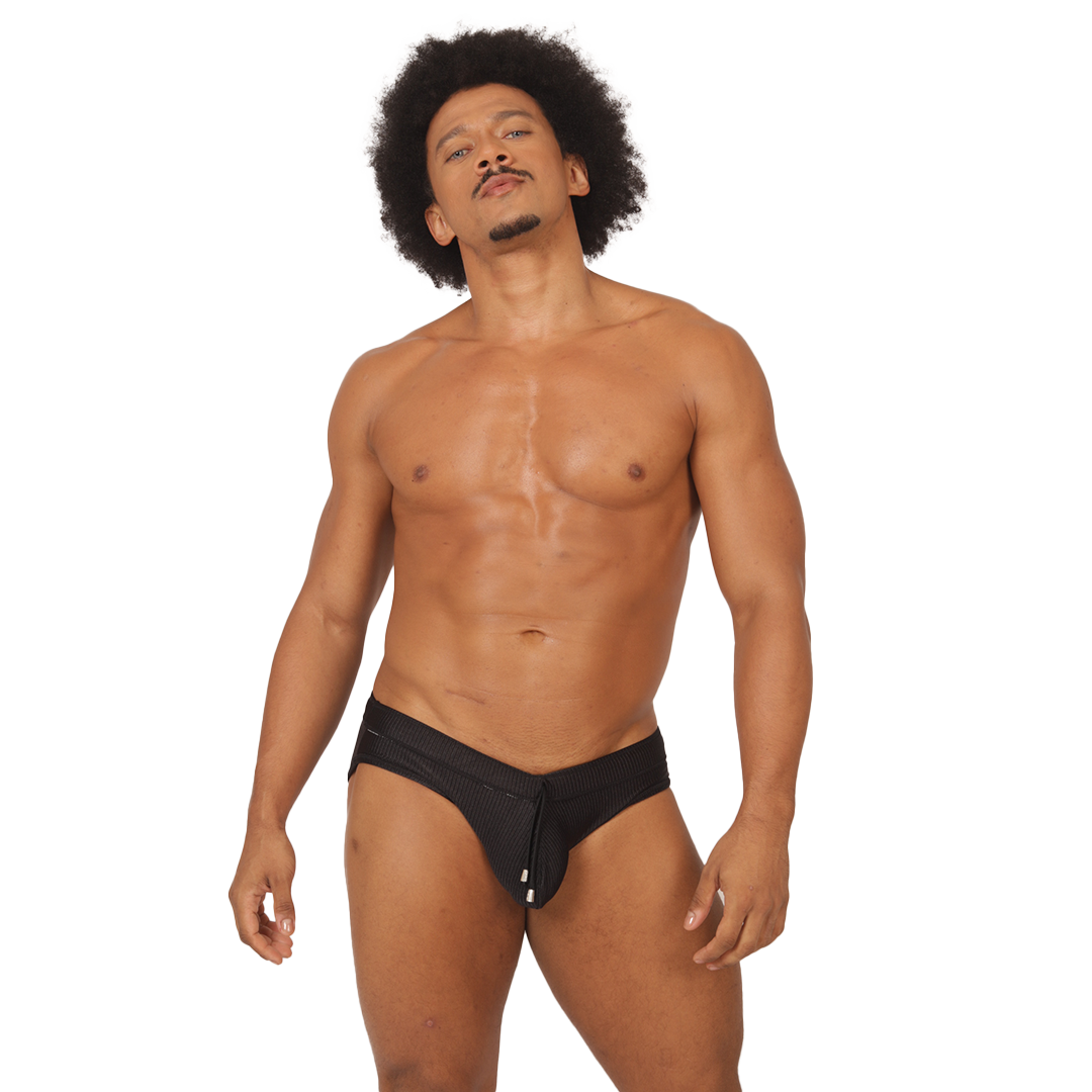GLOW BLACK SWIMBRIEF - Bold Men's Brief with Contrasting Waistband