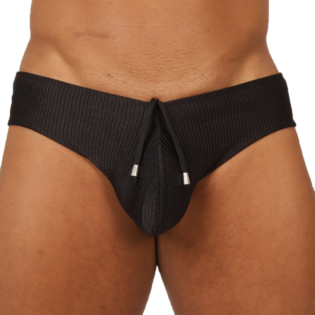 GLOW BLACK SWIMBRIEF - Bold Men's Brief with Contrasting Waistband