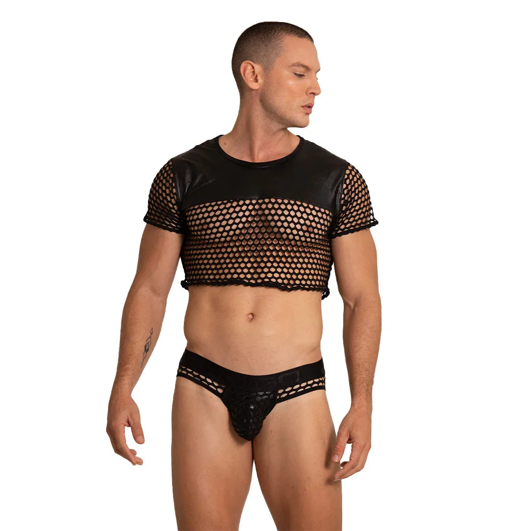 Hole Black Croop Top on model by Gigo Underwear