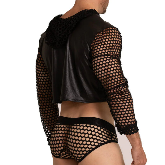 Hole Black Hoody Tshirt front view by Gigo Underwear