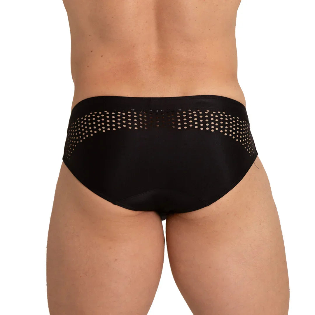Hole Black Swim Brief back view by Gigo Underwear