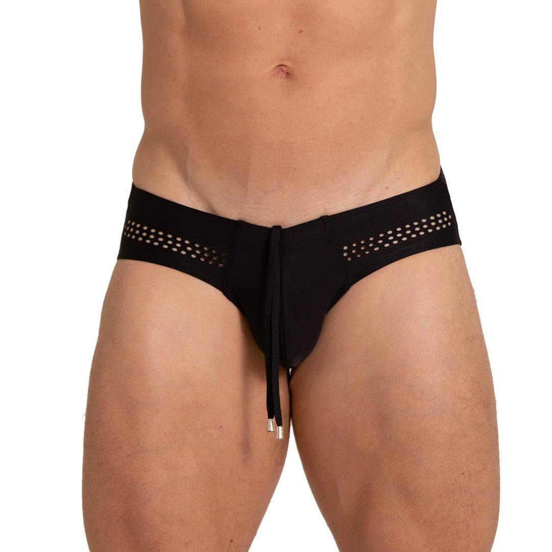 HOLE BLACK SWIM BRIEF - Gigo Underwear & MensWear