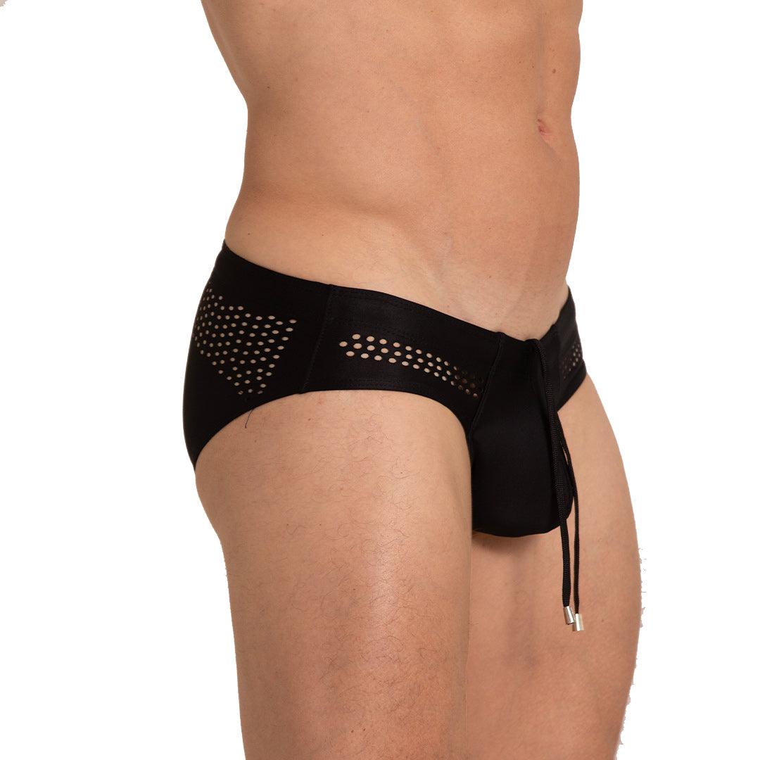 HOLE BLACK SWIM BRIEF - Gigo Underwear & MensWear