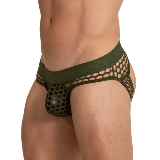 Hole Green Brief Jock front view by Gigo Underwear