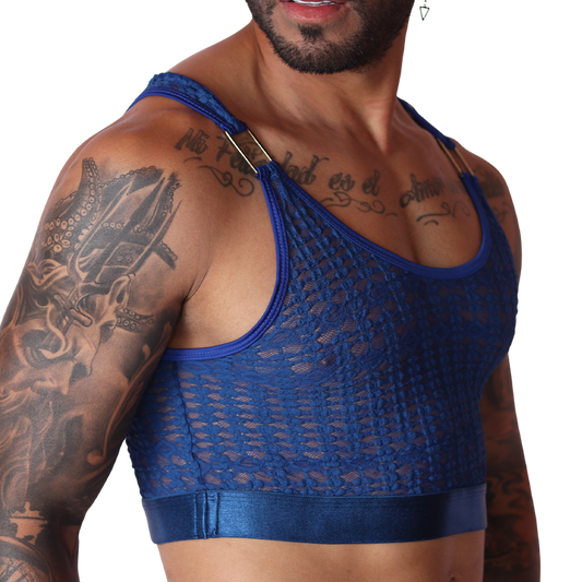 Illusion Blue Crop Top front view by Gigo Underwear