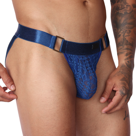 Illusion Blue Jockstrap front view by Gigo Underwear