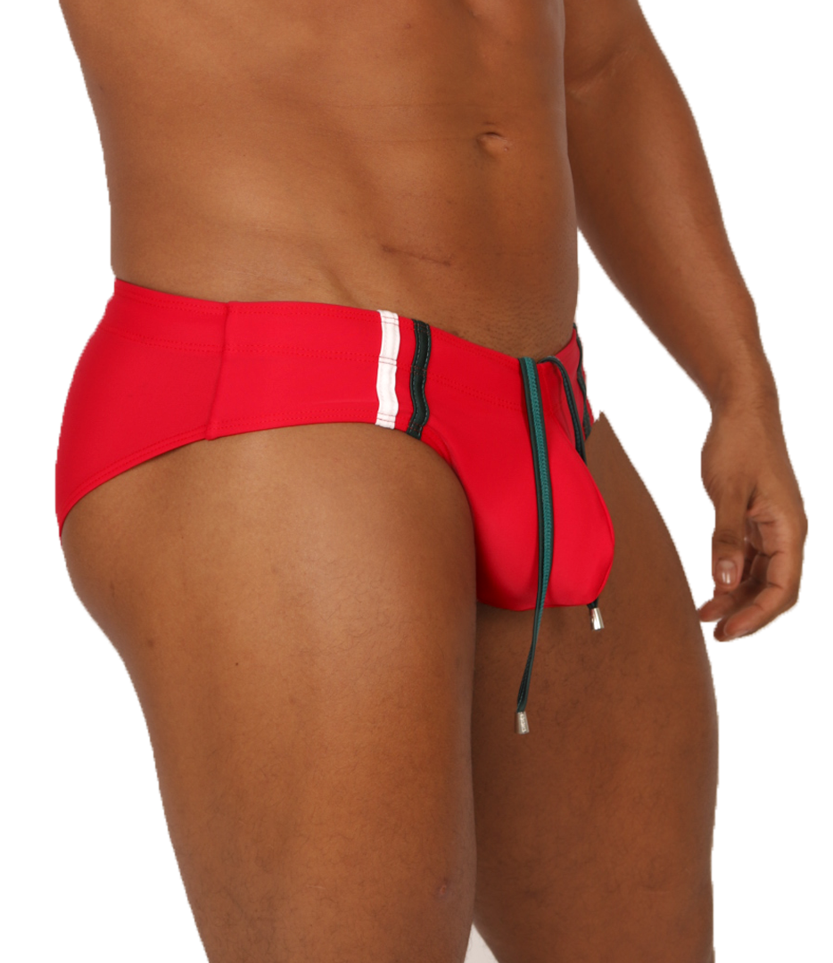 NICE RED SWIMBRIEF - Bold Men's Brief with Contrasting Waistband