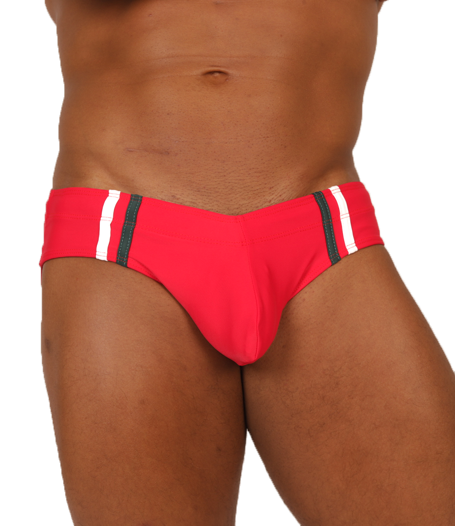 NICE RED SWIMBRIEF - Bold Men's Brief with Contrasting Waistband