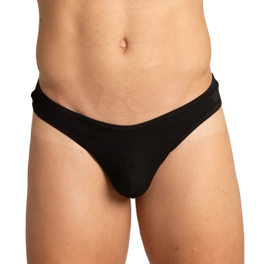 Soft Black Gstring front view by Gigo Underwear