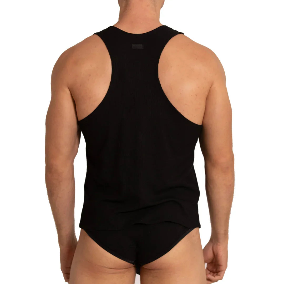 Soft Black Tank on model by Gigo Underwear