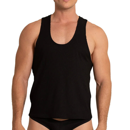 Soft Black Tank front view by Gigo Underwear