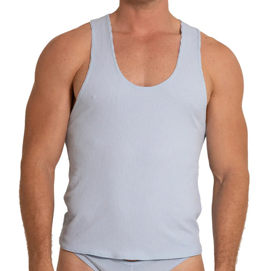 Soft Blue Tank front view by Gigo Underwear