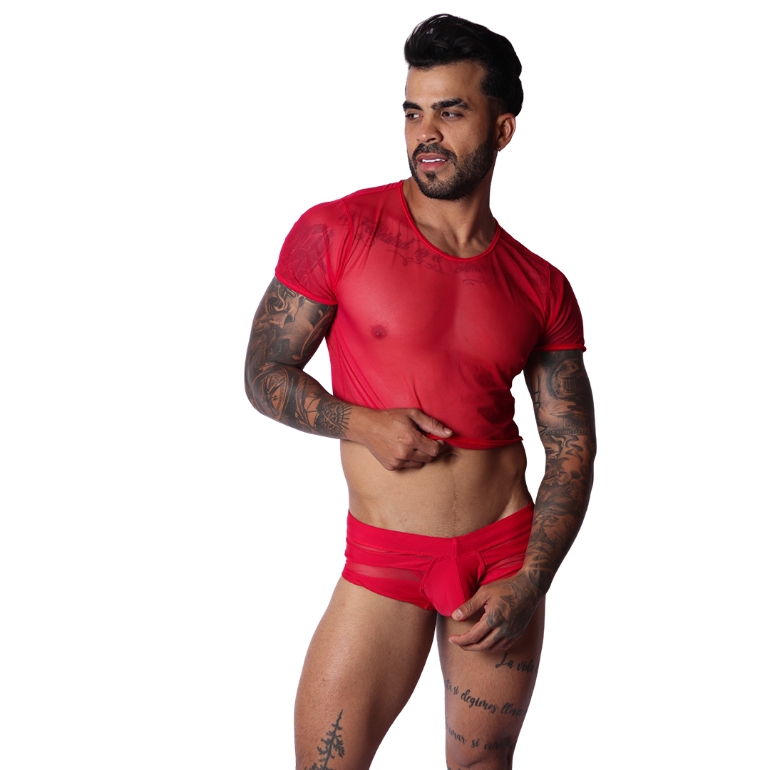 Spectrum Red Crop Top on model by Gigo Underwear