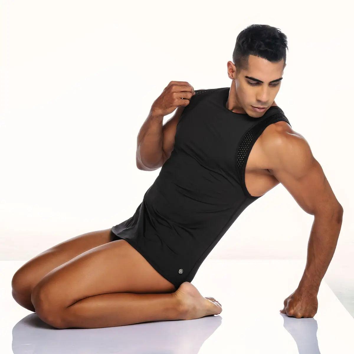 STRECH BLACK TANK - Gigo Underwear & MensWear