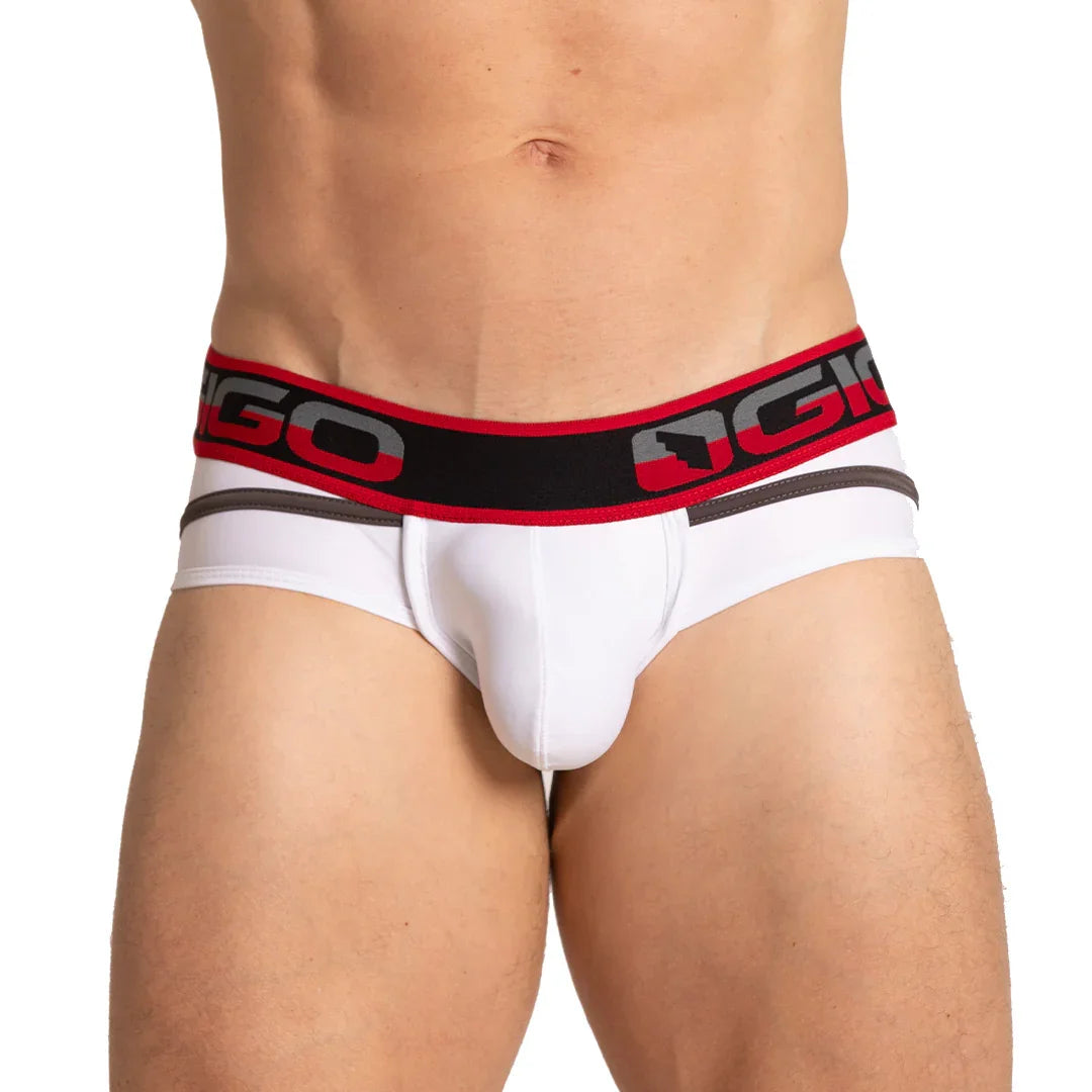 Style White Brief on model by Gigo Underwear