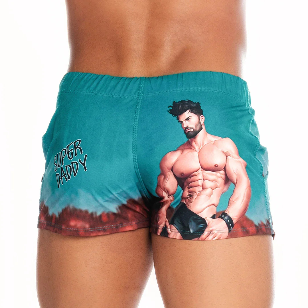 Super Daddy Blue Beachwear back view by Gigo Underwear