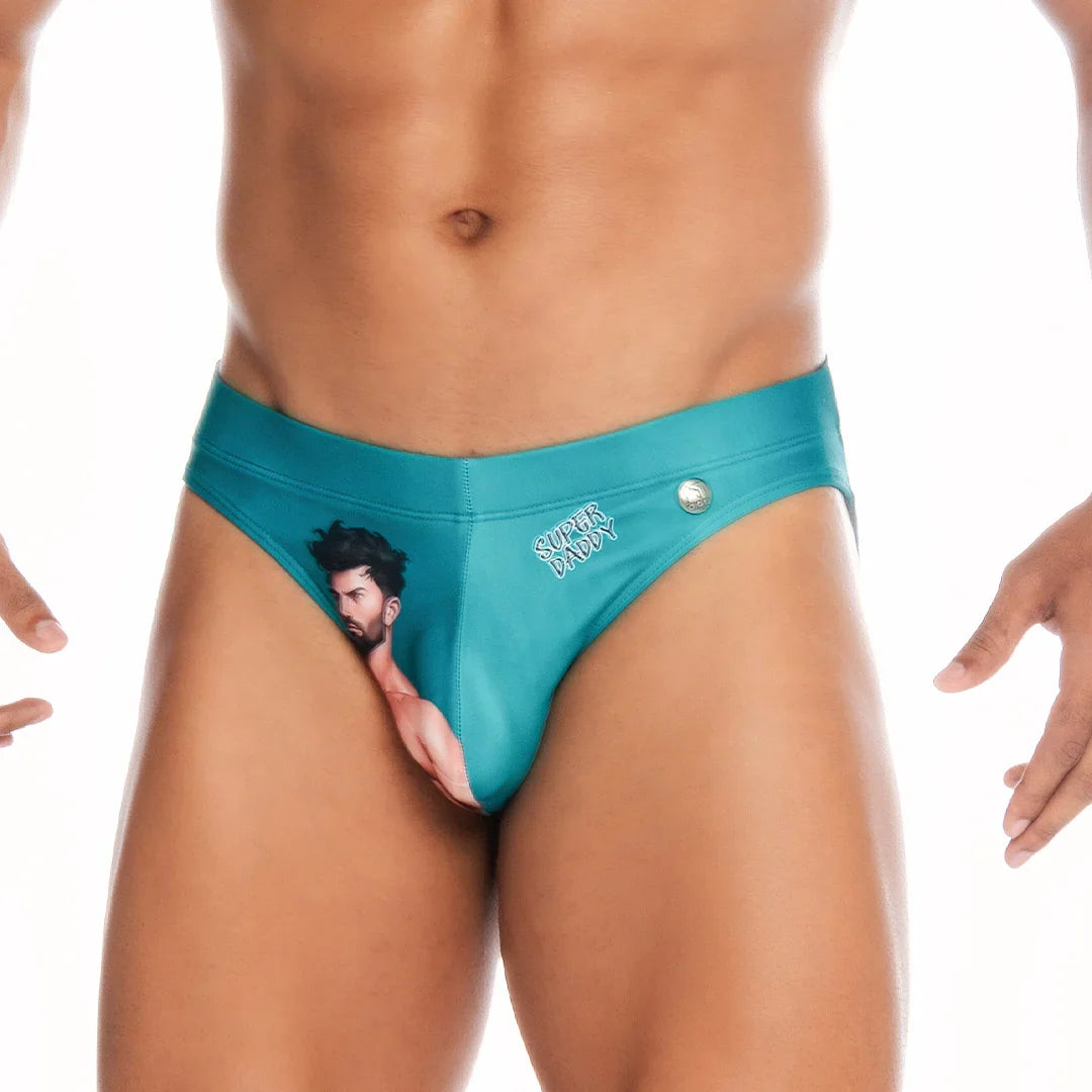 Super Daddy Blue Swim Brief back view by Gigo Underwear