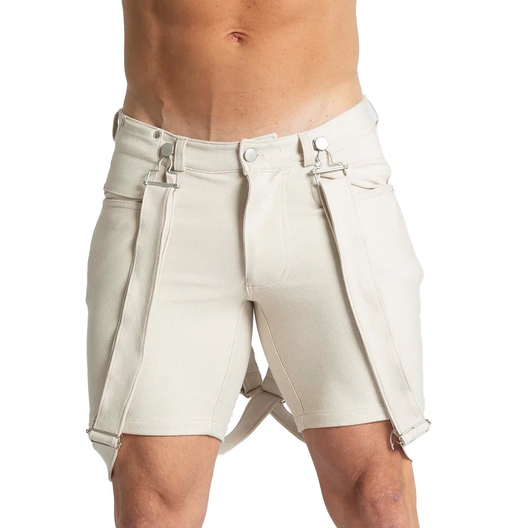 Suspenders Beige Short on model by Gigo Underwear