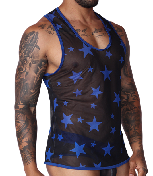 Star Blue Tank front view by Gigo Underwear