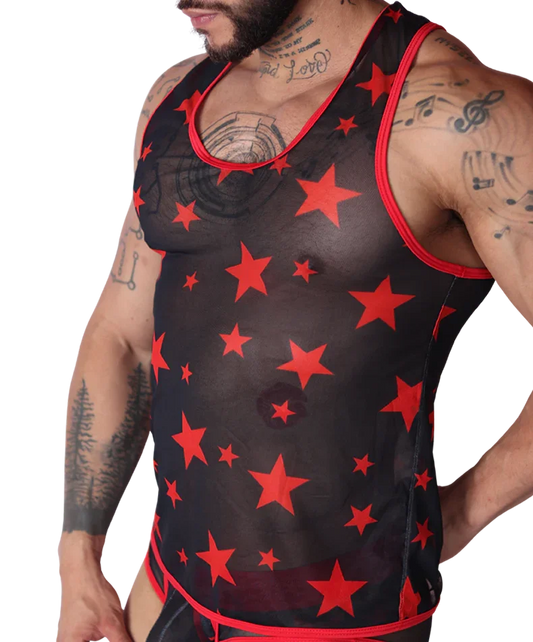 Star Red Tank front view by Gigo Underwear