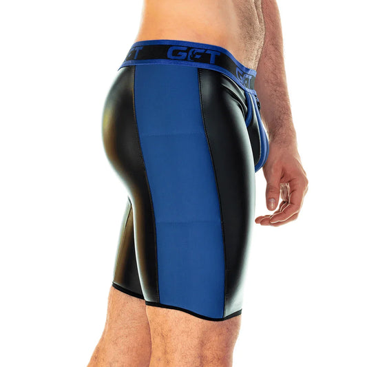 2 Fetiche Blue Zipper Trunk Long front view by Gigo Underwear