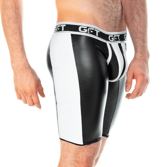 2 Fetiche White Zipper Trunk Long front view by Gigo Underwear