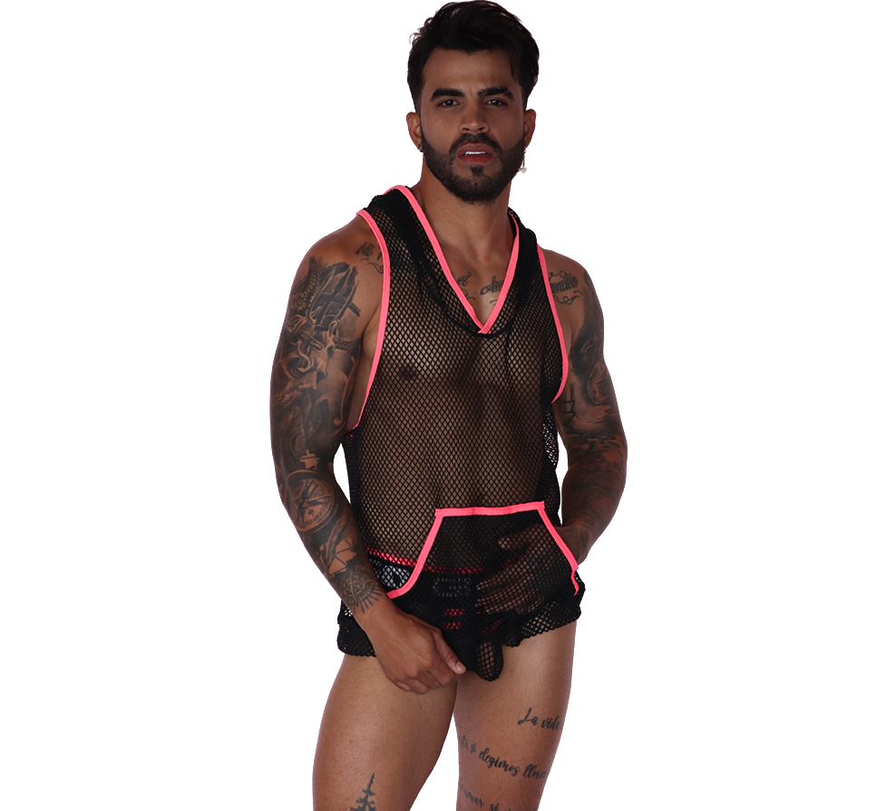 Boox Fuchsia Hoody T Shirt on model by Gigo Underwear