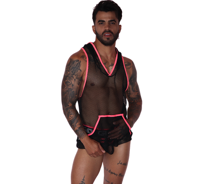 Boox Fuchsia Hoody T Shirt on model by Gigo Underwear