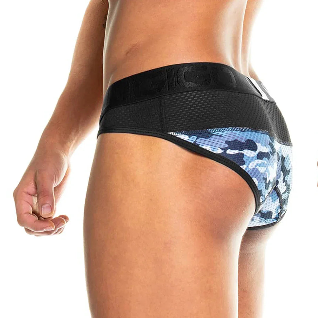 Camo Black Brief front view by Gigo Underwear