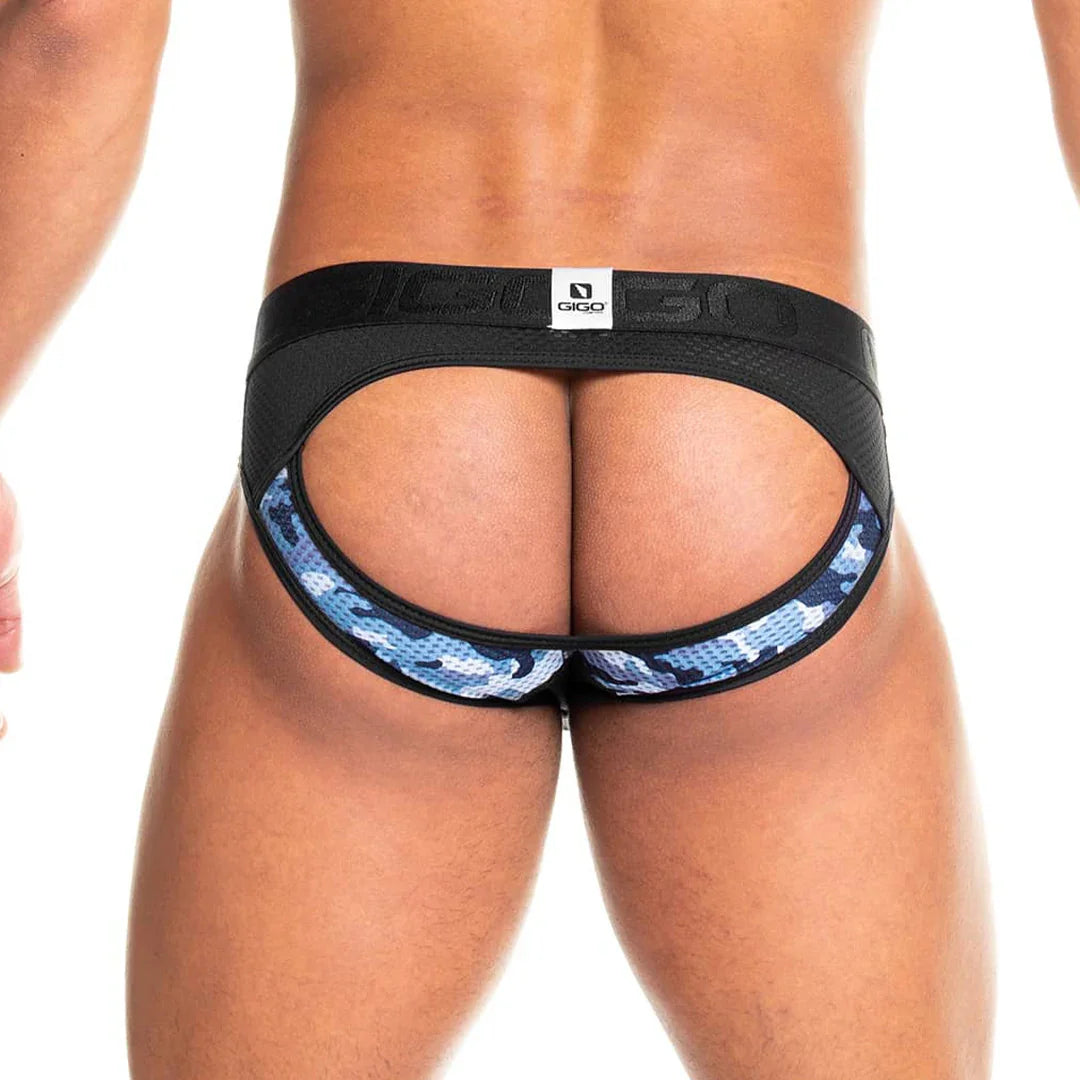 Camo Black Brief Jockstrap back view by Gigo Underwear