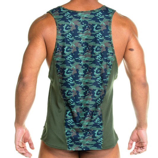 Camo Green Tank front view by Gigo Underwear