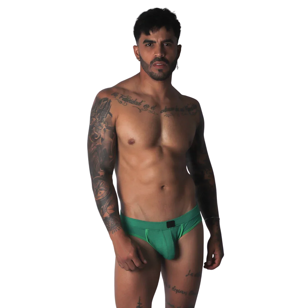Cookie Green Brief Jock on model by Gigo Underwear