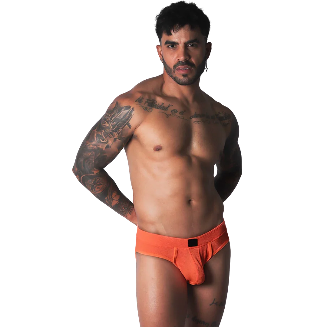 Cookie Orange Brief Jock on model by Gigo Underwear