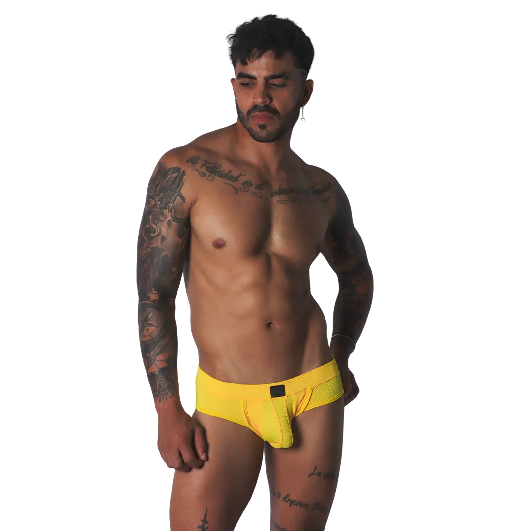 Cookie Yellow Brief on model by Gigo Underwear
